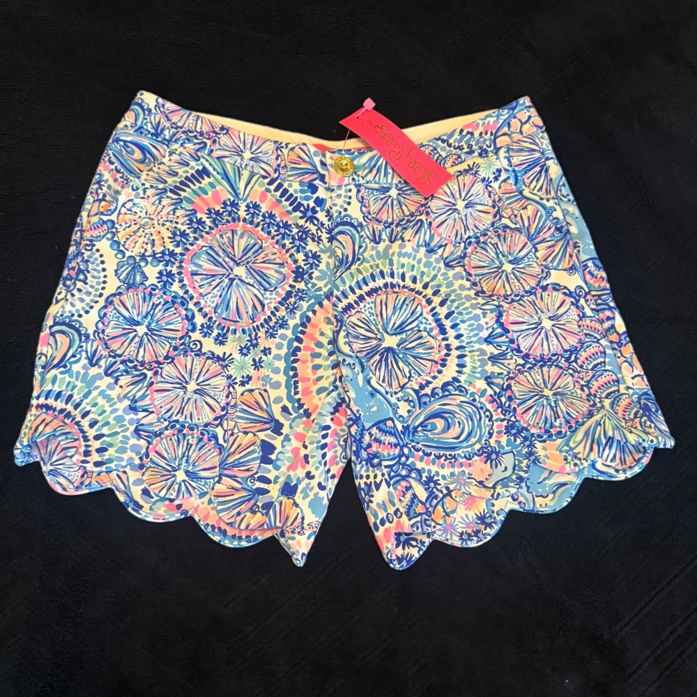 Lilly Pulitzer Darci Knit Short BlueGrotto Commotion In The Ocean Scallop Size 2